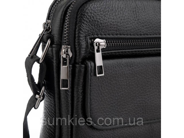 Шкіряна чоловіча сумка 17х21х5, барсетка через плече Tiding Bag 4134A чорна - Фото 7