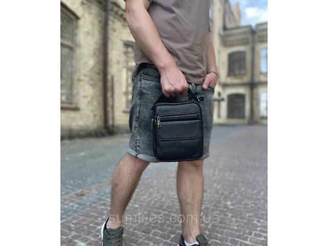 Шкіряна чоловіча сумка 17х21х5, барсетка через плече Tiding Bag 4134A чорна - Фото 6