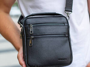Шкіряна чоловіча сумка-барсетка 20х23х6, месенджер через плече Bexhill BX-14660 чорний