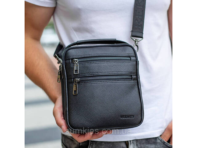 Шкіряна чоловіча сумка-барсетка 20х23х6, месенджер через плече Bexhill BX-14660 чорний - Фото 1