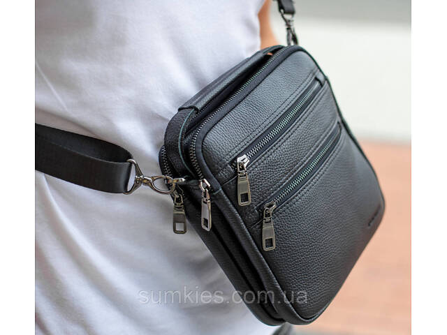 Шкіряна чоловіча сумка-барсетка 20х23х6, месенджер через плече Bexhill BX-14660 чорний - Фото 2