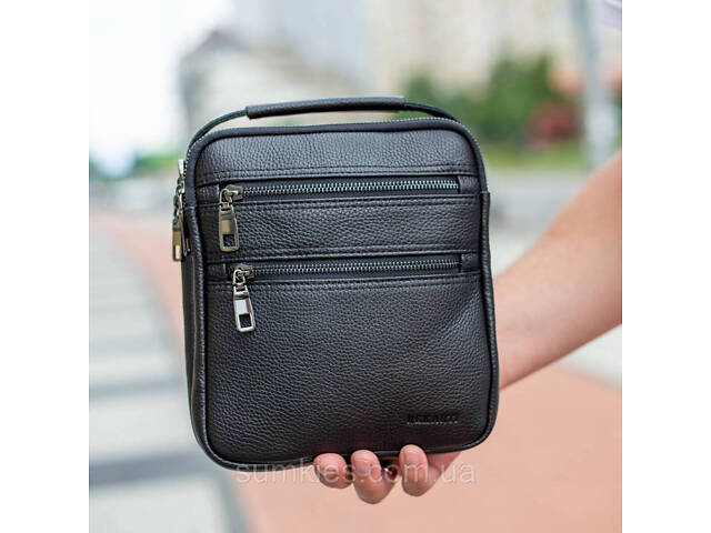 Шкіряна чоловіча сумка-барсетка 20х23х6, месенджер через плече Bexhill BX-14660 чорний - Фото 3
