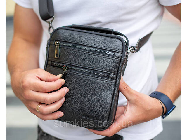 Шкіряна чоловіча сумка-барсетка 20х23х6, месенджер через плече Bexhill BX-14660 чорний - Фото 4