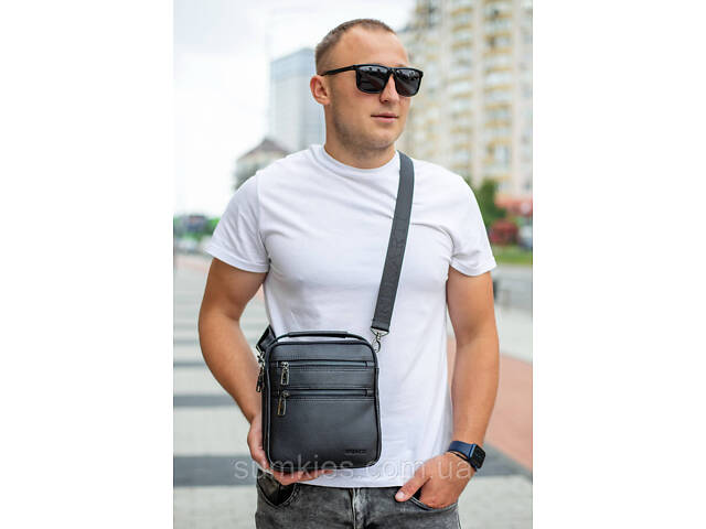 Шкіряна чоловіча сумка-барсетка 20х23х6, месенджер через плече Bexhill BX-14660 чорний - Фото 5