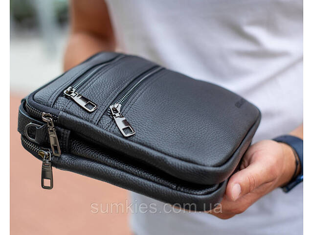 Шкіряна чоловіча сумка-барсетка 20х23х6, месенджер через плече Bexhill BX-14660 чорний - Фото 7