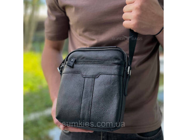 Шкіряна чоловіча сумка-барсетка 21х25х6, месенджер з ручкою Tiding Bag 73957 чорна - Фото 2