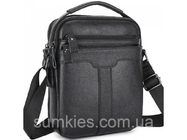 Шкіряна чоловіча сумка-барсетка 21х25х6, месенджер з ручкою Tiding Bag 73957 чорна - Фото 3