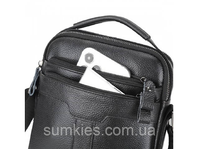 Шкіряна чоловіча сумка-барсетка 21х25х6, месенджер з ручкою Tiding Bag 73957 чорна - Фото 5