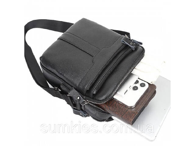 Шкіряна чоловіча сумка-барсетка 21х25х6, месенджер з ручкою Tiding Bag 73957 чорна - Фото 6