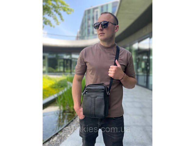 Шкіряна чоловіча сумка-барсетка 21х25х6, месенджер з ручкою Tiding Bag 73957 чорна - Фото 8