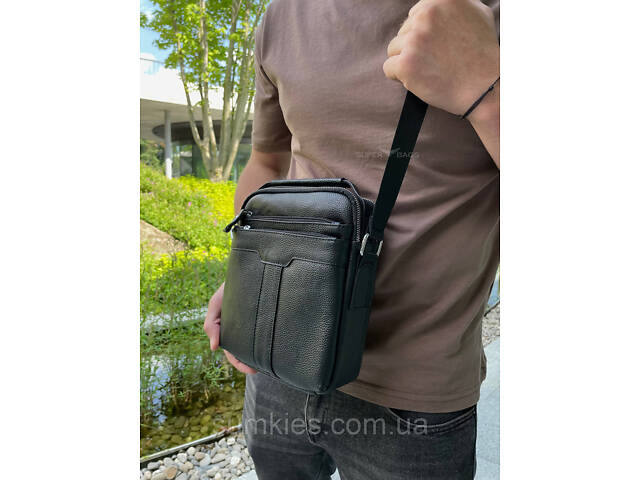 Шкіряна чоловіча сумка-барсетка 21х25х6, месенджер з ручкою Tiding Bag 73957 чорна - Фото 9