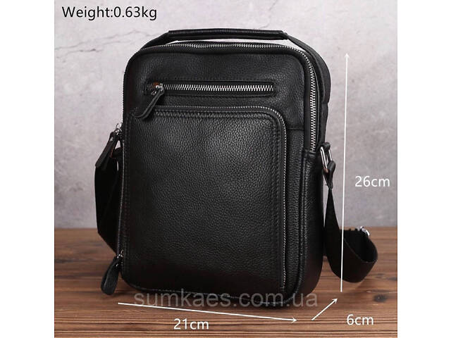 Кожаная мужская сумка-барсетка через плечо черная Tiding Bag A25-1278C - Фото 6