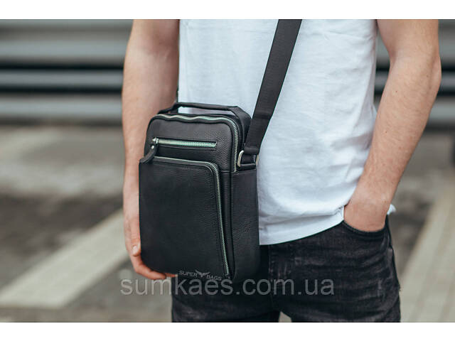 Кожаная мужская сумка-барсетка через плечо черная Tiding Bag A25-1278C - Фото 8