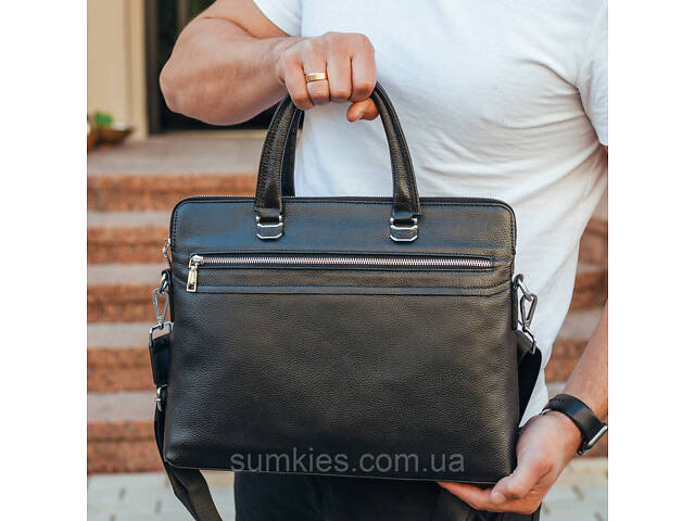 Шкіряна чоловіча сумка для документів та ноутбука 37х28.5х7, офісний діловий портфель Tiding Bag NV23712 чорний - Фото 3