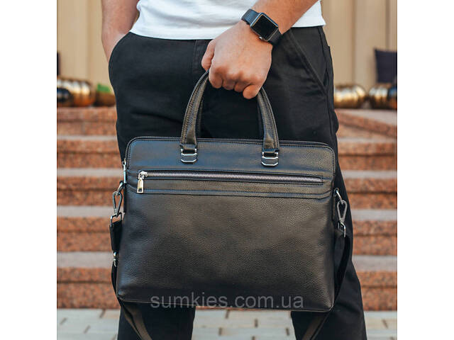 Шкіряна чоловіча сумка для документів та ноутбука 37х28.5х7, офісний діловий портфель Tiding Bag NV23712 чорний - Фото 2