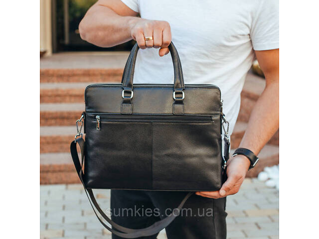 Шкіряна чоловіча сумка для документів та ноутбука 37х28.5х7, офісний діловий портфель Tiding Bag NV23712 чорний - Фото 5