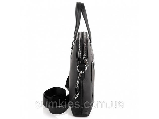 Шкіряна чоловіча сумка для документів та ноутбука 37х28.5х7, офісний діловий портфель Tiding Bag NV23712 чорний - Фото 7