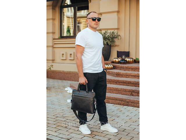 Шкіряна чоловіча сумка для документів та ноутбука 37х28.5х7, офісний діловий портфель Tiding Bag NV23712 чорний - Фото 8