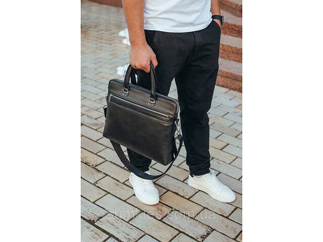 Шкіряна чоловіча сумка для документів та ноутбука 37х28.5х7, офісний діловий портфель Tiding Bag NV23712 чорний - Фото 9