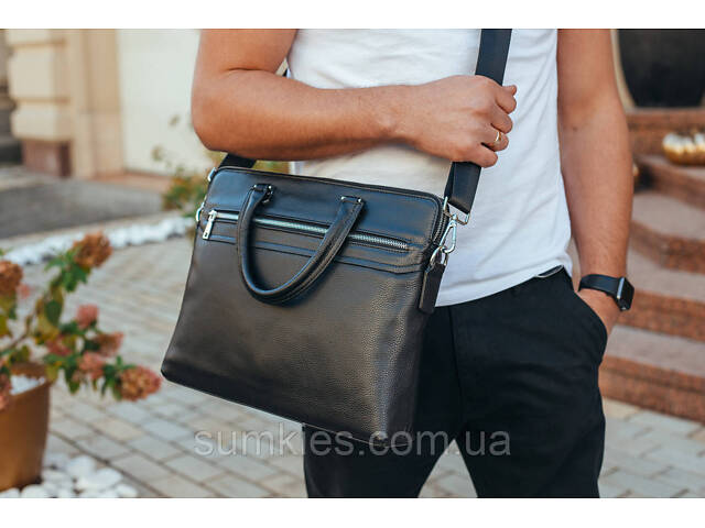 Шкіряна чоловіча сумка для документів та ноутбука 37х28.5х7, офісний діловий портфель Tiding Bag NV23712 чорний - Фото 10