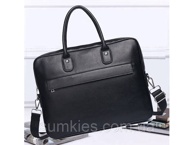 Шкіряна чоловіча сумка для ноутбука 40х30х8, офісний діловий портфель Tiding Bag M364A чорний - Фото 2