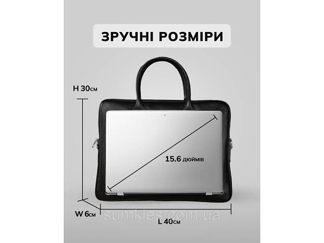 Шкіряна чоловіча сумка для ноутбука 40х30х8, офісний діловий портфель Tiding Bag M364A чорний - Фото 4