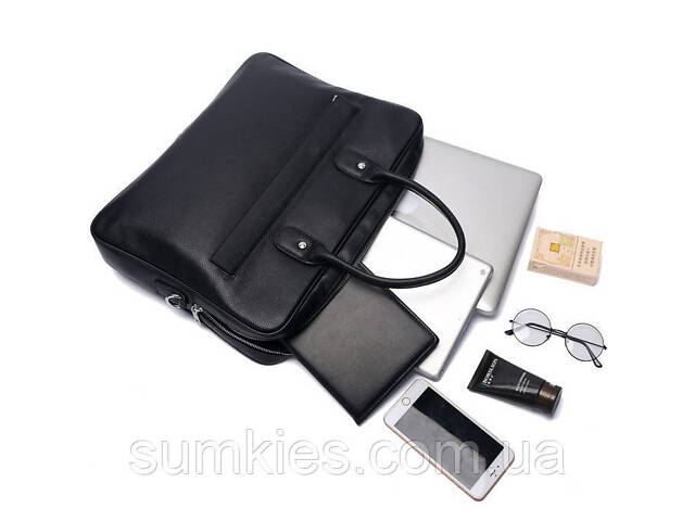 Шкіряна чоловіча сумка для ноутбука 40х30х8, офісний діловий портфель Tiding Bag M364A чорний - Фото 7