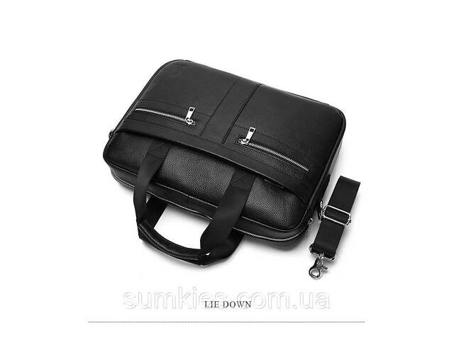 Шкіряна чоловіча сумка для ноутбука та документів чорна 39x28x8, портфель для паперів, чорний - Фото 9