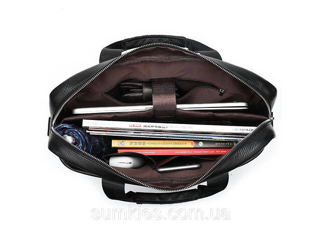 Шкіряна чоловіча сумка для ноутбука та документів чорна 39x28x8, портфель для паперів, чорний - Фото 5