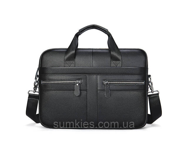 Шкіряна чоловіча сумка для ноутбука та документів чорна 39x28x8, портфель для паперів, чорний - Фото 7