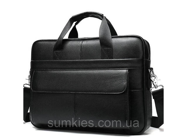 Шкіряна чоловіча сумка для ноутбука і документів чорна 39х28х8, портфель для офісного працівника, чорний - Фото 2