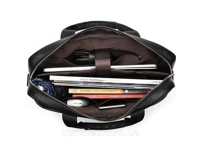 Шкіряна чоловіча сумка для ноутбука і документів чорна 39х28х8, портфель для офісного працівника, чорний - Фото 4