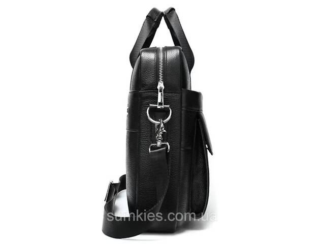 Шкіряна чоловіча сумка для ноутбука і документів чорна 39х28х8, портфель для офісного працівника, чорний - Фото 6