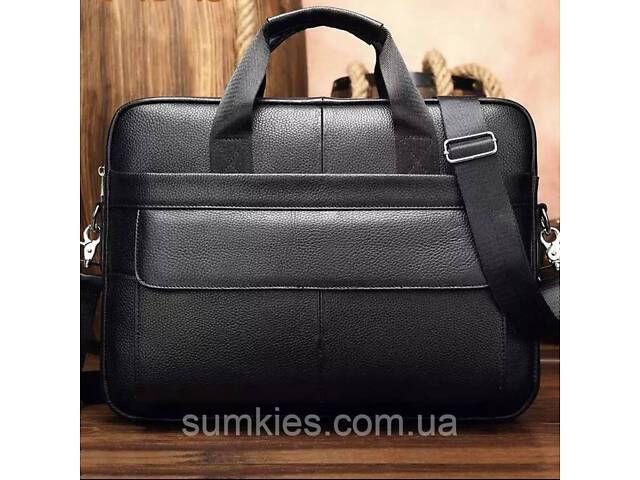 Шкіряна чоловіча сумка для ноутбука і документів чорна 39х28х8, портфель для офісного працівника, чорний - Фото 8