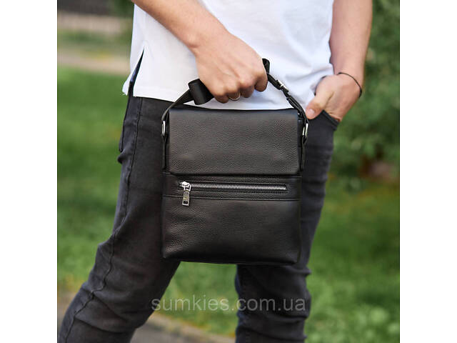 Шкіряна чоловіча сумка-месенджер 21х23х5.5, сумочка крос боді через плече чорна Tiding Bag 56230 - Фото 2