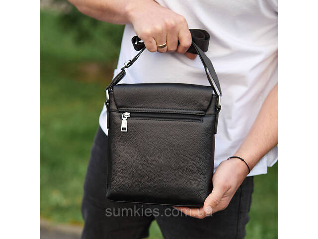 Шкіряна чоловіча сумка-месенджер 21х23х5.5, сумочка крос боді через плече чорна Tiding Bag 56230 - Фото 3