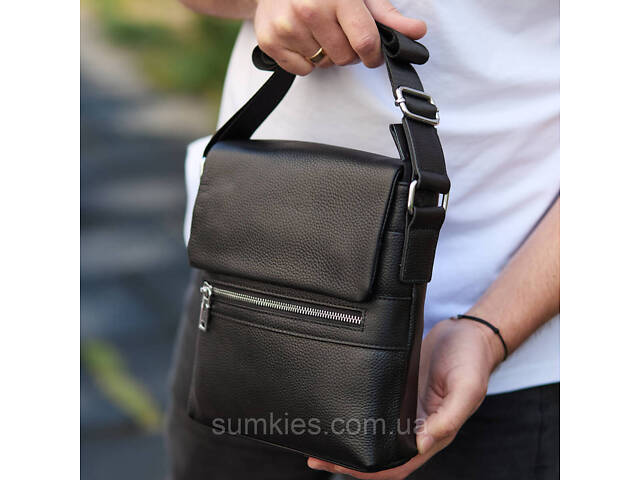 Шкіряна чоловіча сумка-месенджер 21х23х5.5, сумочка крос боді через плече чорна Tiding Bag 56230 - Фото 4
