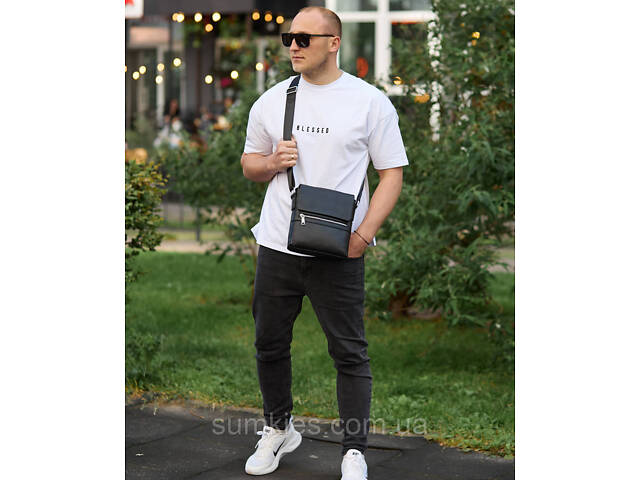 Шкіряна чоловіча сумка-месенджер 21х23х5.5, сумочка крос боді через плече чорна Tiding Bag 56230 - Фото 8