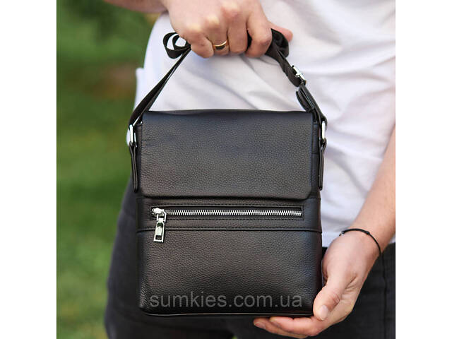 Шкіряна чоловіча сумка-месенджер 21х23х5.5, сумочка крос боді через плече чорна Tiding Bag 56230 - Фото 1