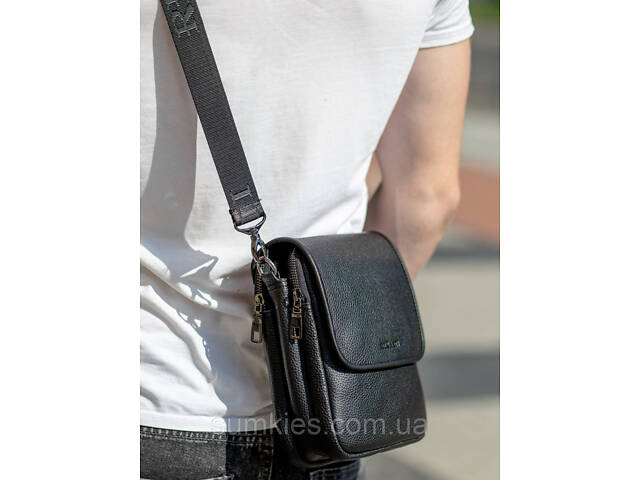 Шкіряна чоловіча сумка-месенджер 24х20х6, барсетка через плече Tiding Bag TD-23433 чорна - Фото 7