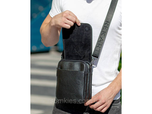 Шкіряна чоловіча сумка-месенджер 24х20х6, барсетка через плече Tiding Bag TD-23433 чорна - Фото 9