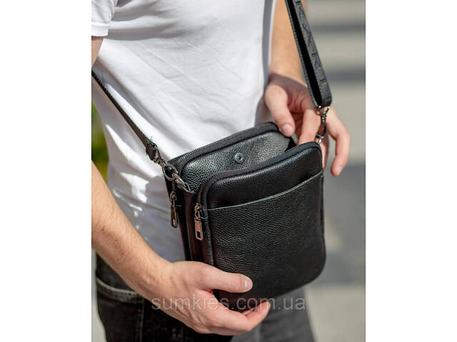 Шкіряна чоловіча сумка-месенджер 24х20х6, барсетка через плече Tiding Bag TD-23433 чорна - Фото 10