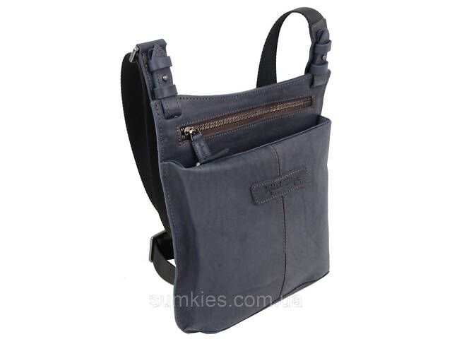 Шкіряна чоловіча сумка Mykhail Ikhtyar синя - Фото 2