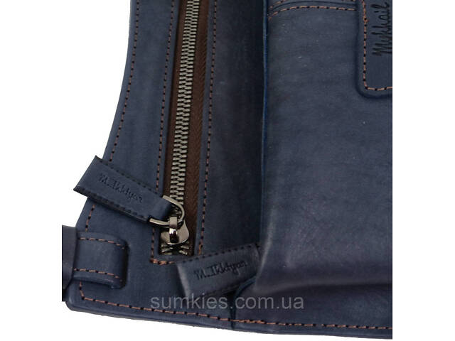 Шкіряна чоловіча сумка Mykhail Ikhtyar синя - Фото 3