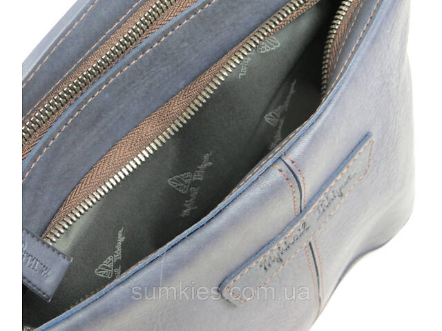 Шкіряна чоловіча сумка Mykhail Ikhtyar синя - Фото 5