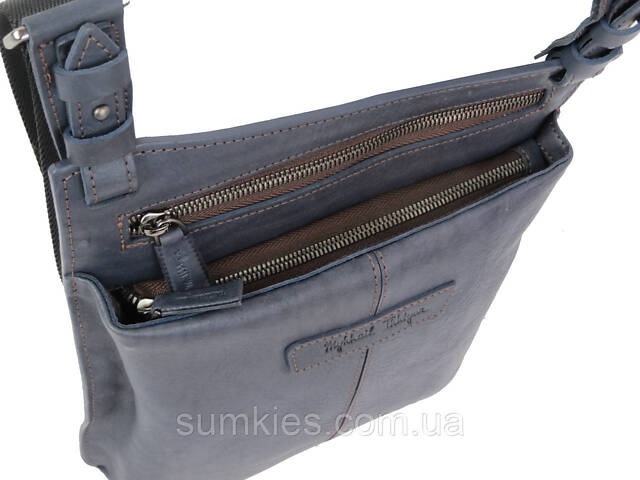 Шкіряна чоловіча сумка Mykhail Ikhtyar синя - Фото 6
