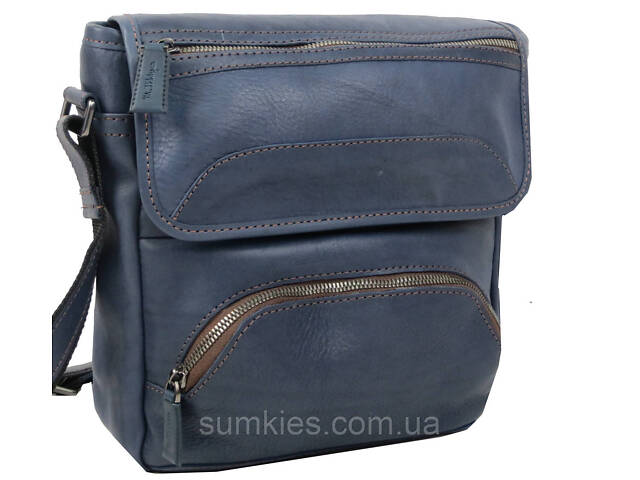 Шкіряна чоловіча сумка Mykhail Ikhtyar, Україна синя - Фото 1