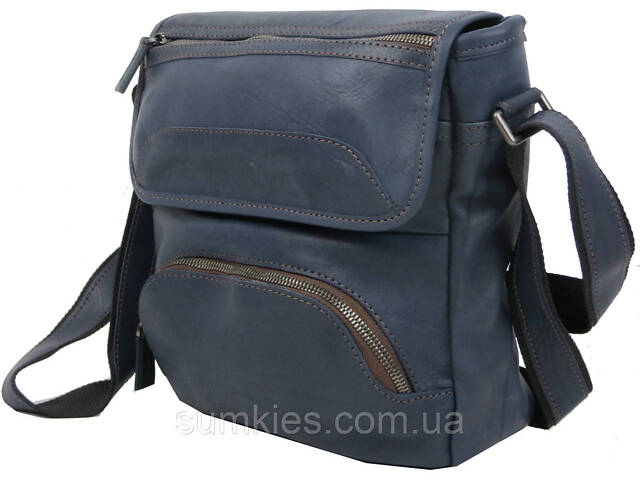 Шкіряна чоловіча сумка Mykhail Ikhtyar, Україна синя - Фото 2