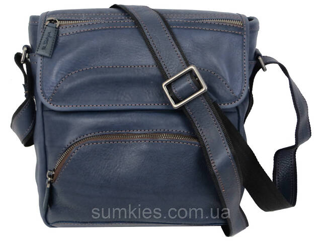 Шкіряна чоловіча сумка Mykhail Ikhtyar, Україна синя - Фото 3