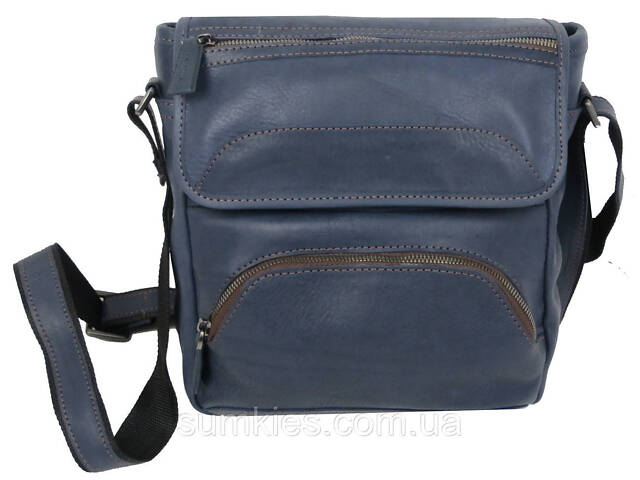 Шкіряна чоловіча сумка Mykhail Ikhtyar, Україна синя - Фото 4